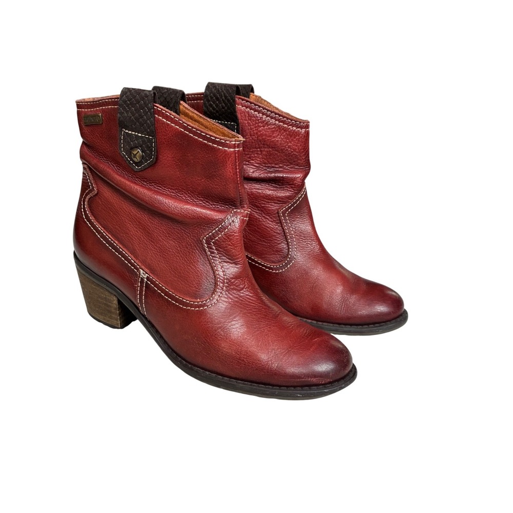 Pikolinos Burgundy Red Leather Western Ankle Boots Made in Spain Size 37